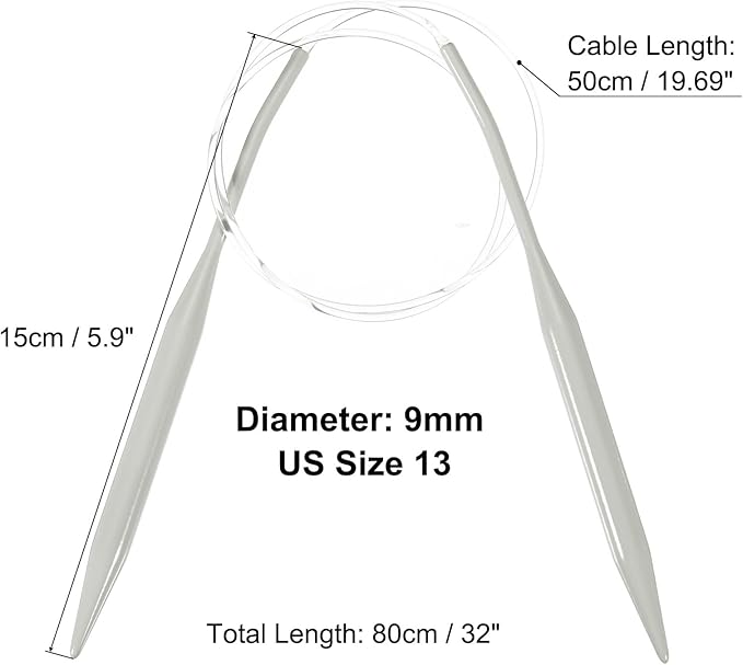 uxcell Aluminum Circular Knitting Needle US Size 32 Inch (80cm) Length Size US 13 (9mm) Round Knitting Needle for Handmade Projects DIY Knitting