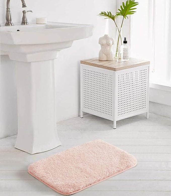 Suchtale Non Slip Bath Mat, Soft Microfiber Shaggy Bath Mat for Bathroom & Shower (16 x 24, Blush) Water Absorbent, Thick Plush, Machine Washable