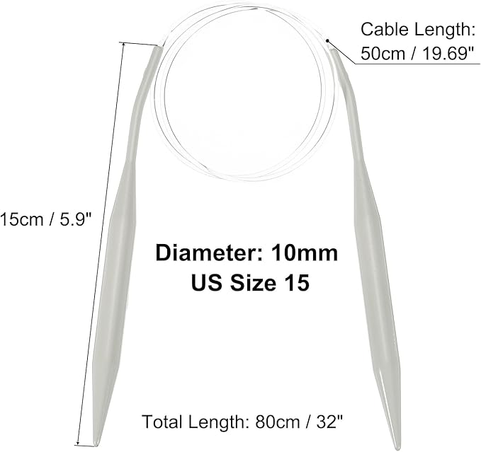 uxcell Aluminum Circular Knitting Needle US Size 32 Inch (80cm) Length Size US 15 (10mm) Round Knitting Needle for Handmade Projects DIY Knitting