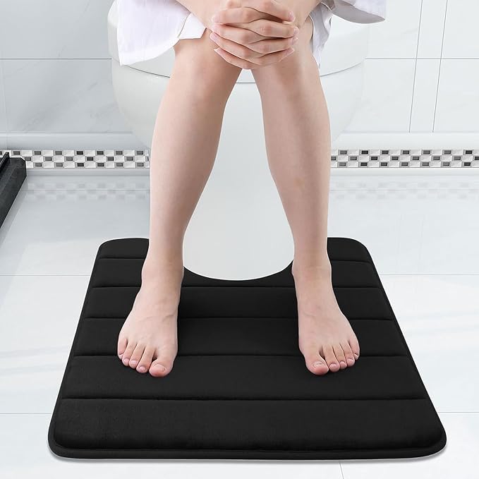 Buganda Memory Foam U-Shaped Contour Toilet Rugs, Non Slip Absorbent, Thick Soft Washable Bathroom Mat, Floor Carpet Bath Rugs Mat for Toilet Base (24" x 24", Black)