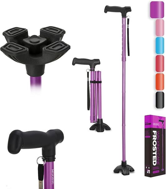 Extended Handle Walking Cane for Men & Women, Solid Base Foldable Canes (Purple)