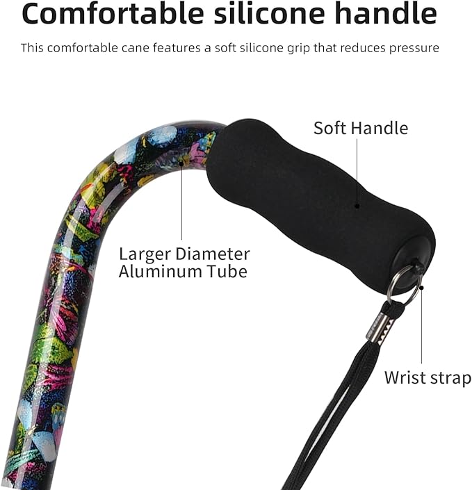 Walking Cane for Women & Men, Adjustable Quad Cane with 4-Prong Base for Stability and Balance, Folding Aluminum Walking Stick for Seniors