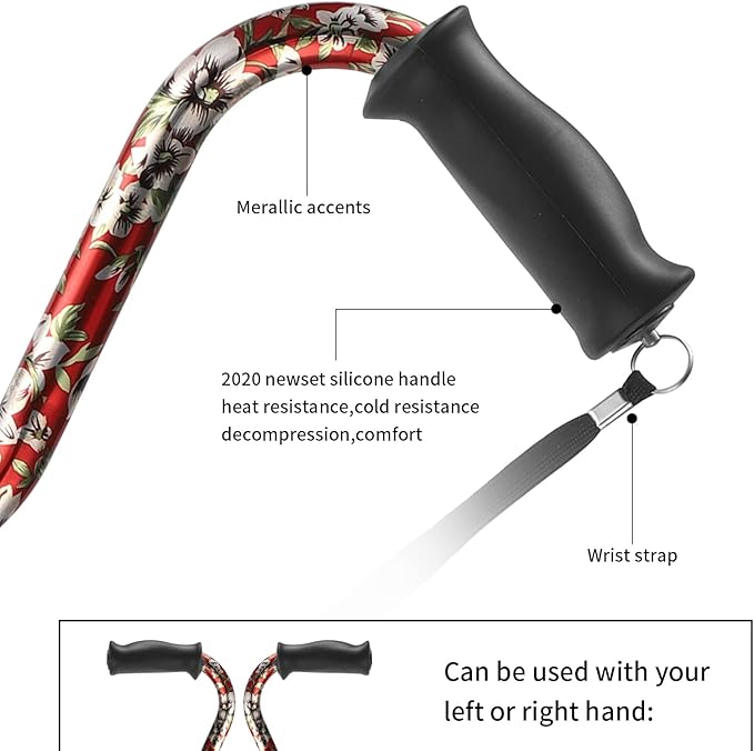 Elegant Walking Cane for Women, Foldable & Adjustable Cane for Seniors with Self-Standing Tip | Lightweight Mobility Aid for Stability & Balance Support