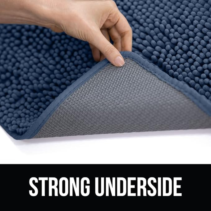 KANGAROO Bathroom Rugs, Chenille Soft Absorbent Bath Rug, Shaggy Shower Mat, Quick Dry Machine Wash Bathmat, Plush Carpet Mats for Tub, Bathtub and Room Home Decor Accessories, 42x24, Navy Blue