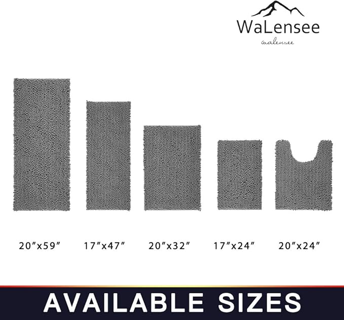 Walensee Bathroom Rug Non Slip Bath Mat (24x17 Inch Grey) Water Absorbent Super Soft Shaggy Chenille Machine Washable Dry Extra Thick Perfect Absorbant Best Small Plush Carpet for Shower Floor