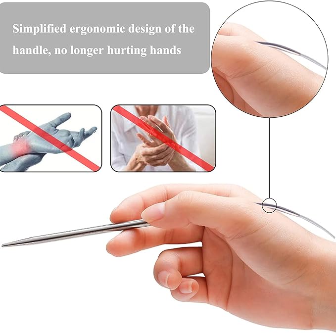 Aeelike Circular Knitting Needle Set 16" Knitting Needles Round for Beginners, 11 Pack Stainless Steel Circular Knitting Needles Set with Needle Gauge Sewing Needle for Sweaters Hats Socks