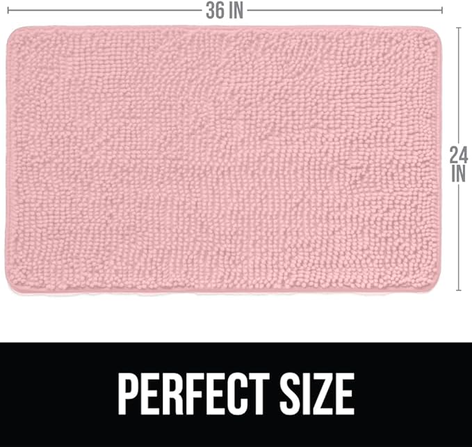 KANGAROO Bathroom Rugs, Chenille Soft Absorbent Bath Rug, Shaggy Shower Mat, Quick Dry Machine Wash Bathmat, Plush Carpet Mats for Tub, Bathtub and Room Home Decor Accessories, 36x24, Light Pink