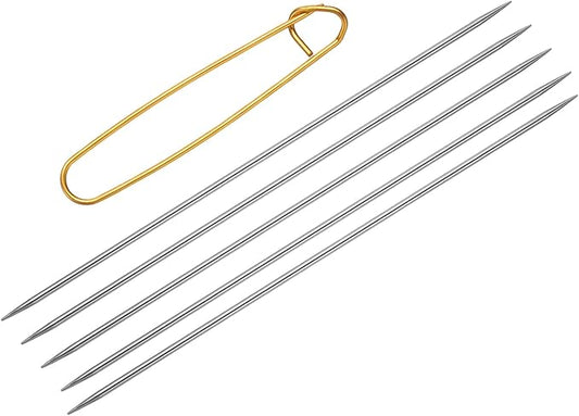 uxcell 5Pcs US 2(2.75mm) Double Pointed Knitting Needle 7.87 Inches Length Stainless Steel Sweater Stitching Needles with Stitch Holder for Handmade Projects DIY Knitting