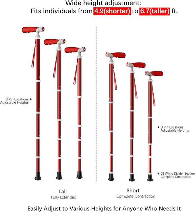 Canes for Women for Stability, Walking Cane for Men, Folding Canes for Women Adjustable for Travel, Dual Modes Handle (Sticks or Canes) with Daily Pill Box