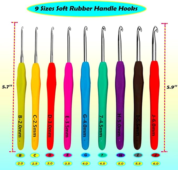 Yarniss Ergonomic Crochet Hooks Set, 9 Sizes Crochet Hooks with Case 2.0mm~6.0mm