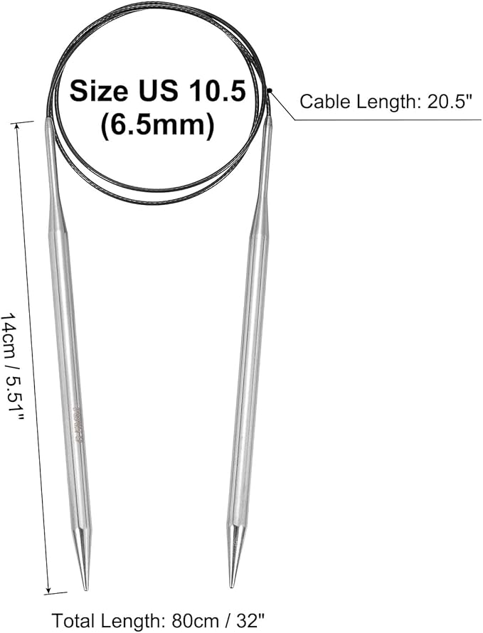 uxcell Size US 10.5 (6.5mm) Knitting Needles Circular Needle 32 Inch(80cm) Round Metal Stainless Steel Needle for Handmade Projects DIY Knitting