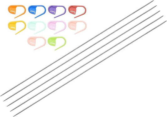 uxcell 5Pcs Knitting Needle 1.2mm Diameter 6 Inches (15cm) Length Stainless Steel Double Pointed Sweater Stitching Needles with 10 Colorful Stitch Markers for Handmade Projects DIY