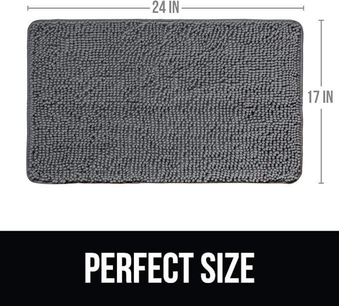 KANGAROO Bathroom Rugs, Chenille Soft Absorbent Bath Rug, Shaggy Shower Mat, Quick Dry Machine Wash Bathmat, Plush Carpet Mats for Tub, Bathtub and Room Home Decor Accessories, 24x17, Gray