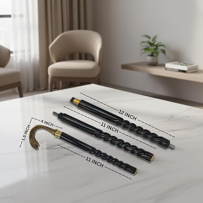 All Black Snake Handle Spiral Wooden Walking Cane