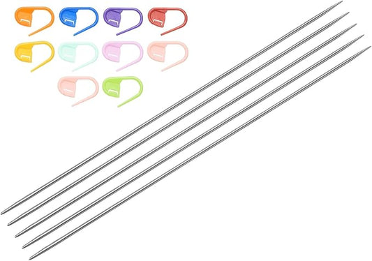 uxcell 5Pcs Knitting Needle 1.5mm Diameter 6 Inches (15cm) Length Stainless Steel Double Pointed Sweater Stitching Needles with 10 Colorful Stitch Markers for Handmade Projects DIY