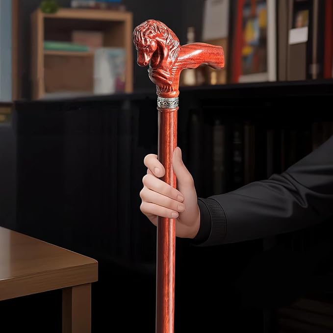 Wood Walking Cane, Elegant Hand-Carved Horse Head Wooden Walking Cane for Men and Women, Handmade Stylish Canes for Seniors, Light Stable High-end Canes Suitable for Gift Giving