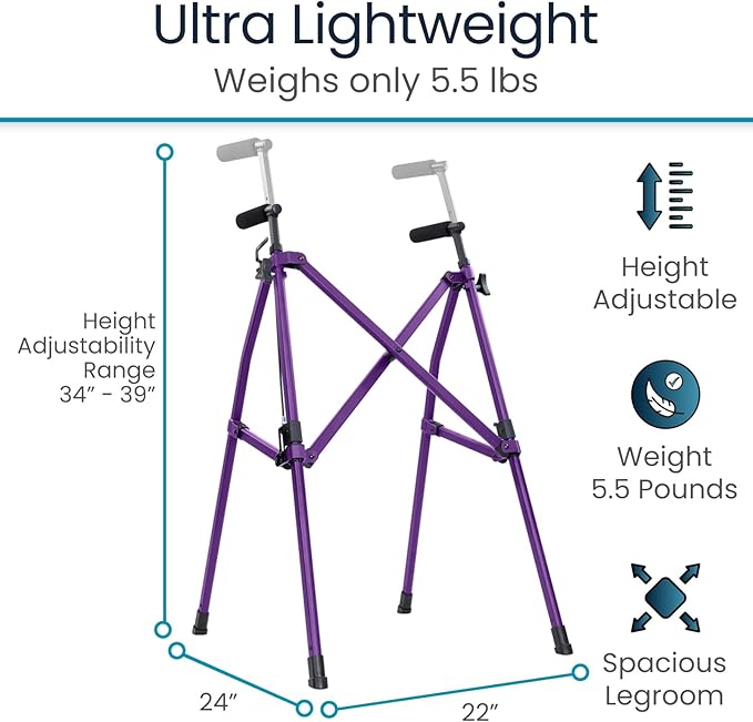 Vive Lightweight Folding Walker for Seniors - Narrow Foldable Rolling Walker for Small Spaces- Compact & Collapsible for Travel - with Wheels, Mobility Support, Portable- Weighs Only 5.5 Pounds