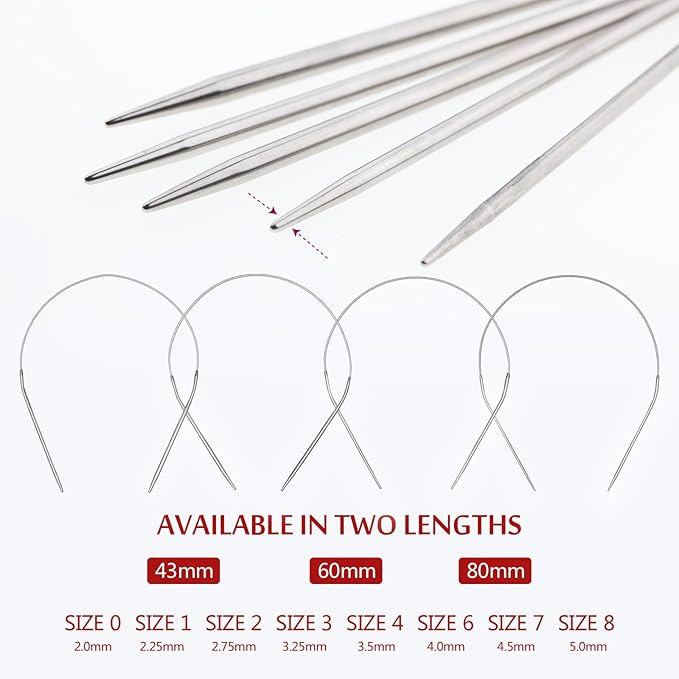 31inch (80cm) Stainless Steel Circular Knitting Needle Size US 8 (5.0mm) Metal Knitting Needles Set for Making Sweater Shawl Scarf