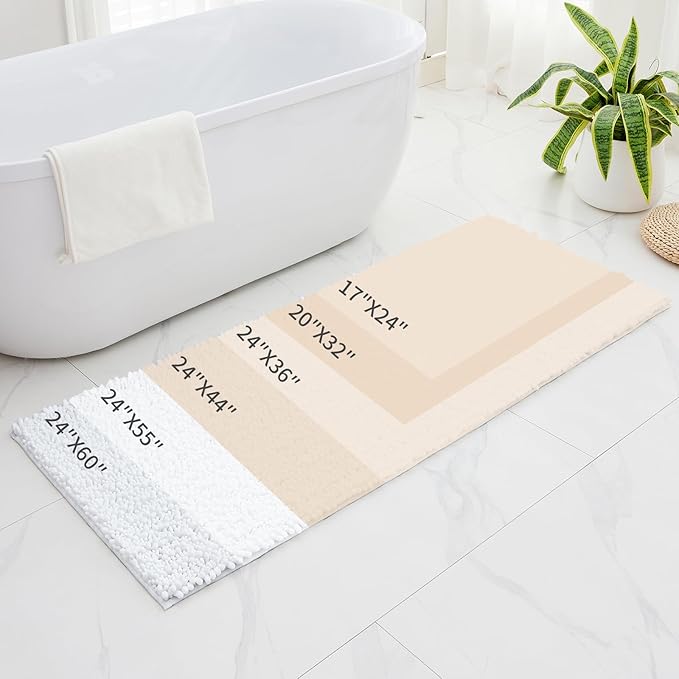 Non Slip Bathroom Rug Machine Washable Thick White Bath Mat 24x36 Soft Absorbent Bathroom Floor Mat Chenille Bath Rug for Shower Tub