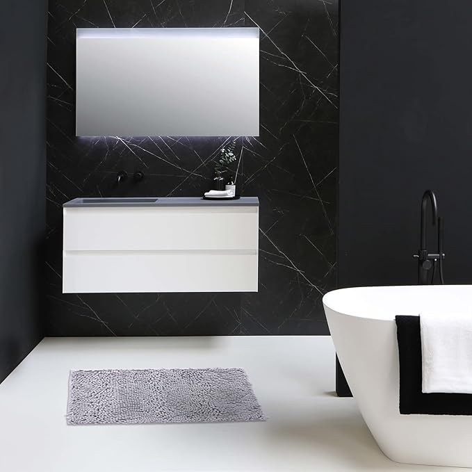 Non-Slip Bath Rug,Extra Soft Microfiber Bedroom Shag Carpet with Anti-Slip Backing,Water/Dust Absorbent Fast Dry Shower Mat,Sound Insulated Stairs Pad,Machine Washable (Grey,19 x 31 Inches)