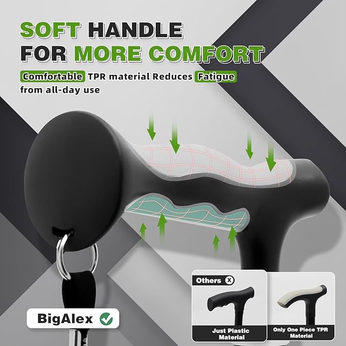 BigAlex Lightweight Collapsible Walking Cane with Soft Comfortable TPR Handle for Seniors and Elderly Adults, Larger Handle for Comfort, Adjustable Support Stick, Portable Travel Aid for Men & Women