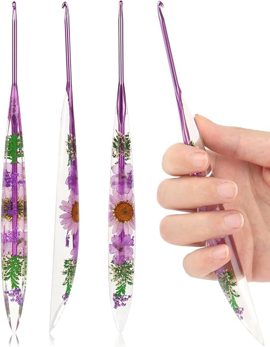 Coopay Crochet Hooks, 3mm Ergonomic Crochet Hook with Floral Resin Grips, Stylish and Unique, Ideal for Crocheting Blankets, Dolls, Shawls, Hats, Scarves (D-3.0mm)