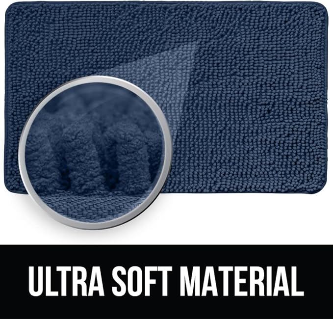 KANGAROO Bathroom Rugs, Chenille Soft Absorbent Bath Rug, Shaggy Shower Mat, Quick Dry Machine Wash Bathmat, Plush Carpet Mats for Tub, Bathtub and Room Home Decor Accessories, 30x20, Navy