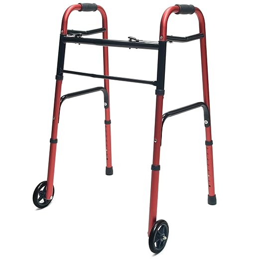 Lumex ColorSelect Walker, Lightweight & Folding 2-Wheel Walker for Adults & Seniors, Red