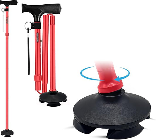 Walking Cane for Men & Women – Foldable, Adjustable, Self-Standing Cane with 360° Pivot Base, Comfortable Grip, Heavy Duty Canes for Women, Collapsible Walking Stick with Travel Bag for Seniors Adults