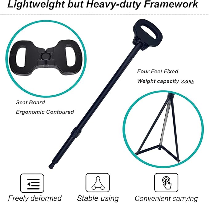 Walking Cane with Seat 2-in-1 Foldable Walking Sticks Chair for Men Women Elderly Folding Camping Chair Portable Trekking Poles Aluminum Lightweight Travel Storage Bag for Adult Outdoor Hiking