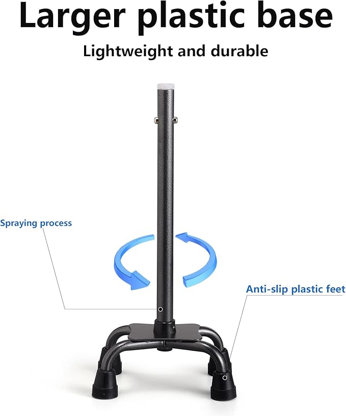 Walking Cane for Women & Men, Adjustable Quad Cane with 4-Prong Base for Stability and Balance, Folding Aluminum Walking Stick for Seniors