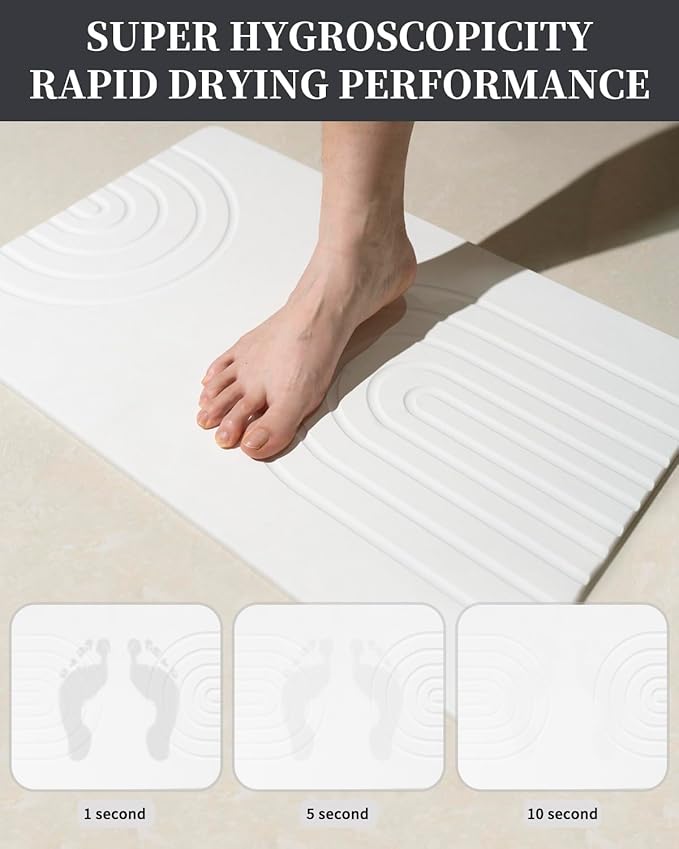 Stone Bath Mat 24"x16" - Diatomaceous Earth Shower Mat, Quick Dry, Anti-Slip, Modern Design with Bonus Non-Slip Pad - Perfect for Home Safety and Style, (Gray,Semicircle)