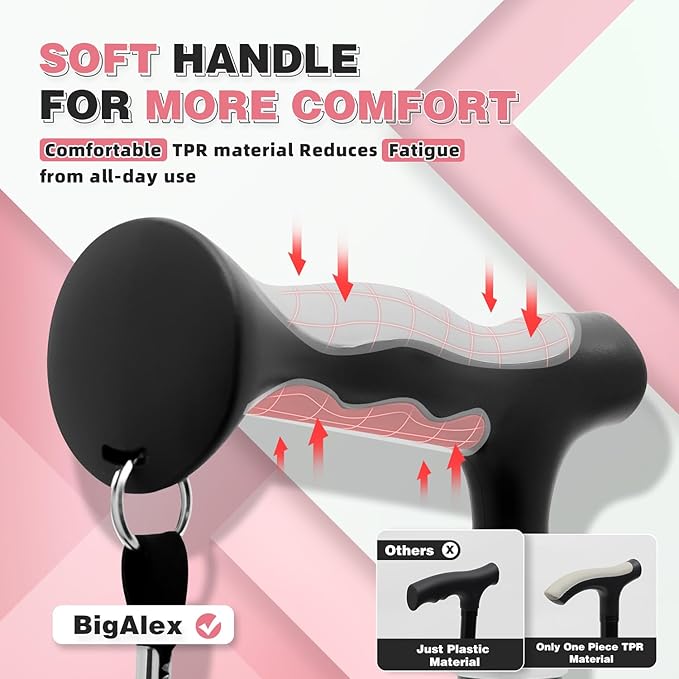 BigAlex Lightweight Collapsible Walking Cane with Soft Comfortable TPR Handle for Seniors and Elderly Adults, Larger Handle for Comfort, Adjustable Support Stick, Portable Travel Aid for Men & Women