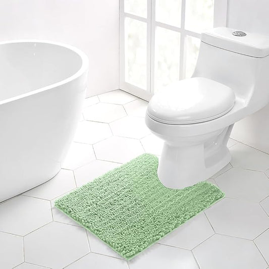 Walensee Bathroom Contour Rug Non Slip Toilet U Shaped Bath Mat (20x24, Sage Green) Water Absorbent Super Soft Shaggy Chenille Machine Washable Dry Extra Thick Perfect Absorbant Best Plush Carpet