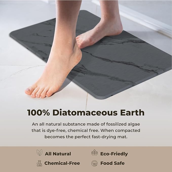Stone Bath Mat, Diatomaceous Earth Non-Slip Stone Shower Mat - Quick Drying Absorbent Bath Mats for Bathroom - Elegant & Modern Design, Easy to Clean (23.5 x 15) - Graphite