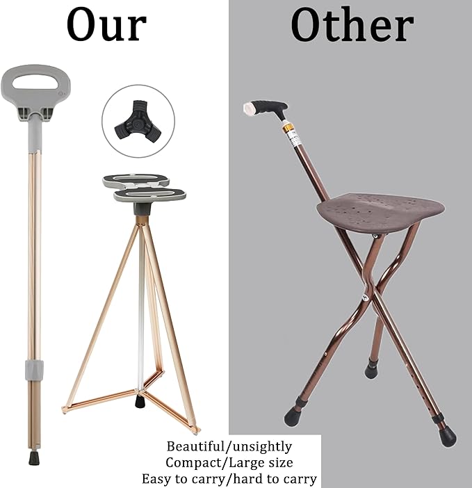 Walking Cane with Seat Folding Lightweight, Portable Cane Seat with Carry Bag, Walking Stick with Seat for Seniors & Adults, Foldable Adjustable Cane Chair for Travel Hiking