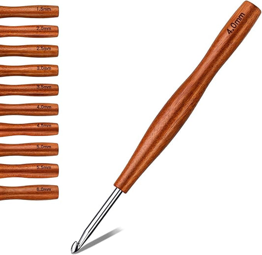 Nitlak 4mm Crochet Hook, Available in 1.5mm-6.0mm, Aluminum Ergonomic Crochet Hook with Wooden Handle for Arthritic Hands, Beginners, Crochet Needles for Knitting, Christmas Gifts for Mom