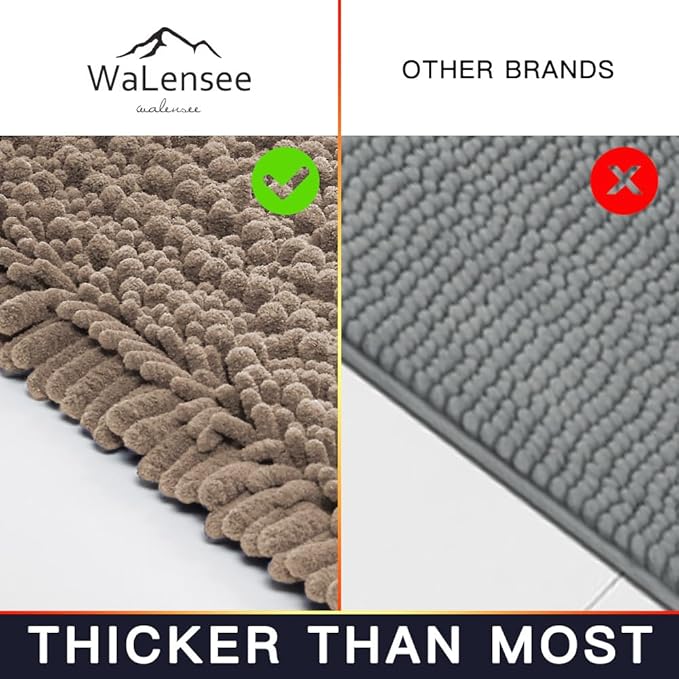 Walensee Bathroom Rug Non Slip Bath Mat (32x20 Inch Taupe) Water Absorbent Super Soft Shaggy Chenille Machine Washable Dry Extra Thick Perfect Absorbant Best Large Plush Carpet for Shower Floor