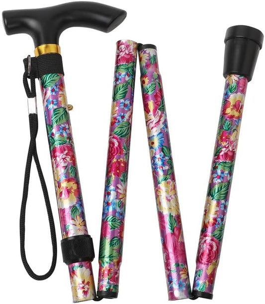 Folding Lightweight Walking Stick - Adjustable Aluminum Metal Collapsible Travel Cane with Non-Slip Rubber Base