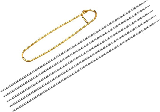 uxcell 5Pcs Knitting Needle 1.5mm Diameter 6 Inches (15cm) Length Stainless Steel Double Pointed Sweater Stitching Needles with Stitch Holder for Handmade Projects DIY Knitting