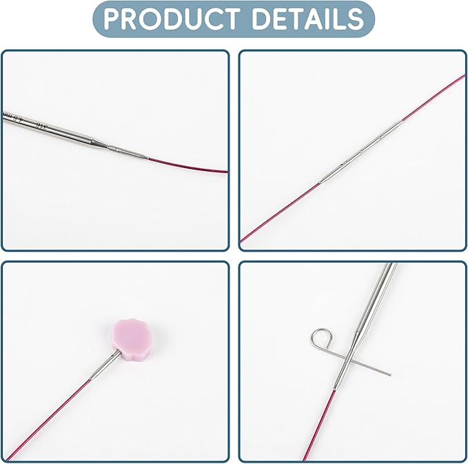 Froggod 4.5-Inch Aluminum Lace Interchangeable Circular Knitting Needle Set, Sizes US 1, 1.5, 2, 2.5, 4, 5, 6, 7 Interchangeable Knitting Needles Lace-Tip with 4 Assorted Cables with Project Bag