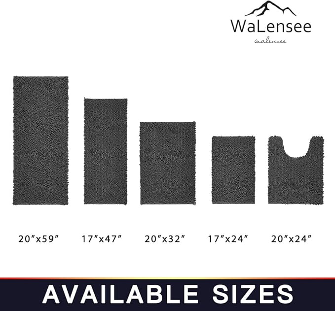 Walensee Bathroom Contour Rug Non Slip Toilet U Shaped Bath Mat (20x24, Dark Grey) Water Absorbent Super Soft Shaggy Chenille Machine Washable Dry Extra Thick Perfect Absorbant Best Plush Carpet