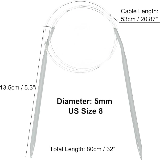 uxcell Aluminum Circular Knitting Needle US Size 32 Inch (80cm) Length Size US 8 (5mm) Round Knitting Needle for Handmade Projects DIY Knitting