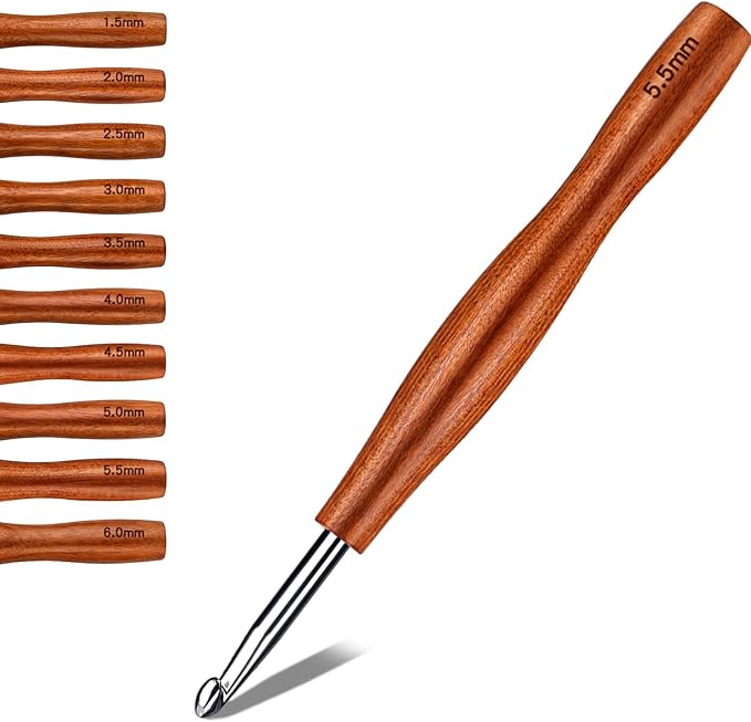 Nitlak 5.5mm Crochet Hook, Available in 1.5mm-6.0mm, Aluminum Ergonomic Crochet Hooks with Wooden Handle for Arthritic Hands, Beginners, Knitting Needles for Christmas Gifts, Birthday Gifts