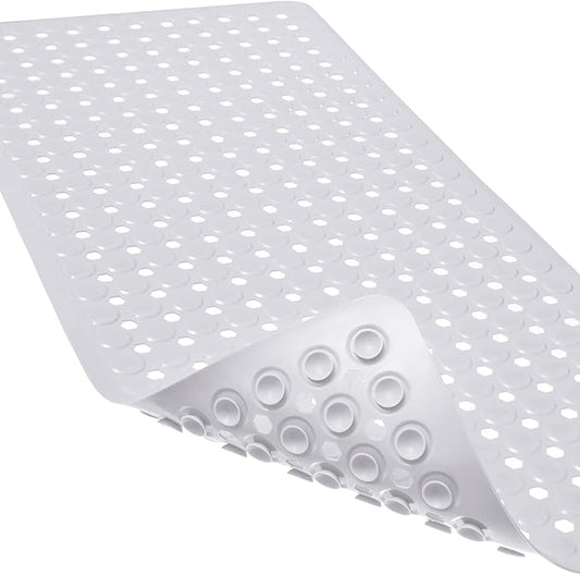 Linoows Non-Slip Bathtub and Shower Mats, Power Grip Bath Mat 35 x 16.3 Inch with Suction Cups and Drain Holes for Tub Bathroom Floor Safety, Machine Washable Soft Bathmat, White