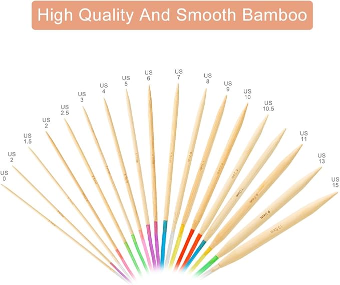 18 Pairs Bamboo Knitting Needles Set, Vancens Circular Wooden Knitting Needles with Colorful Plastic Tube, Small Tools for Weave are Included, 18 Sizes: 2mm - 10mm, 31.5" Length