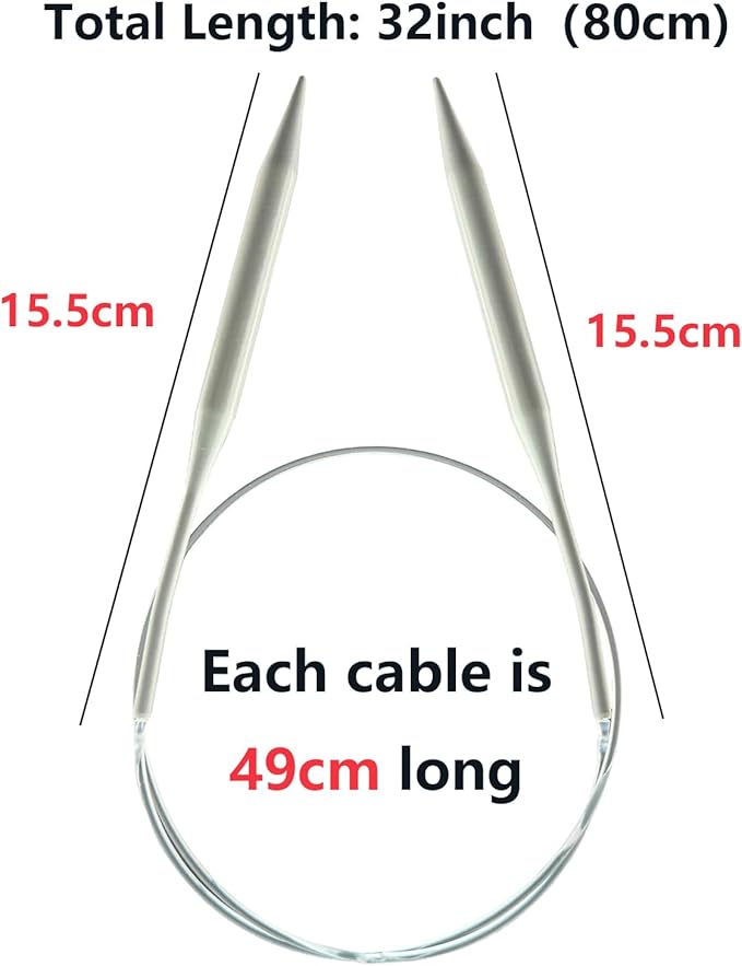 Circular Knitting Needles,32 Inch (80cm) Length Premium Aluminum Round Knitting Needles for Handmade Knitting DIY Size US 10.75(7mm)