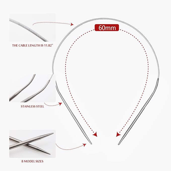 24inch (60cm) Stainless Steel Circular Knitting Needle Size US 4 (3.5mm) Metal Knitting Needles Set for Making Sweater Shawl Scarf
