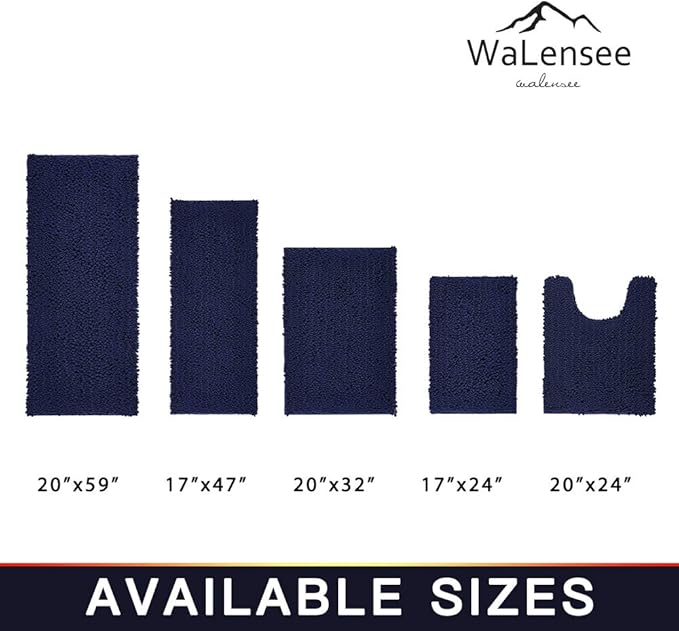 Walensee Bathroom Rug Non Slip Bath Mat (32x20 Inch Navy) Water Absorbent Super Soft Shaggy Chenille Machine Washable Dry Extra Thick Perfect Absorbant Best Large Plush Carpet for Shower Floor