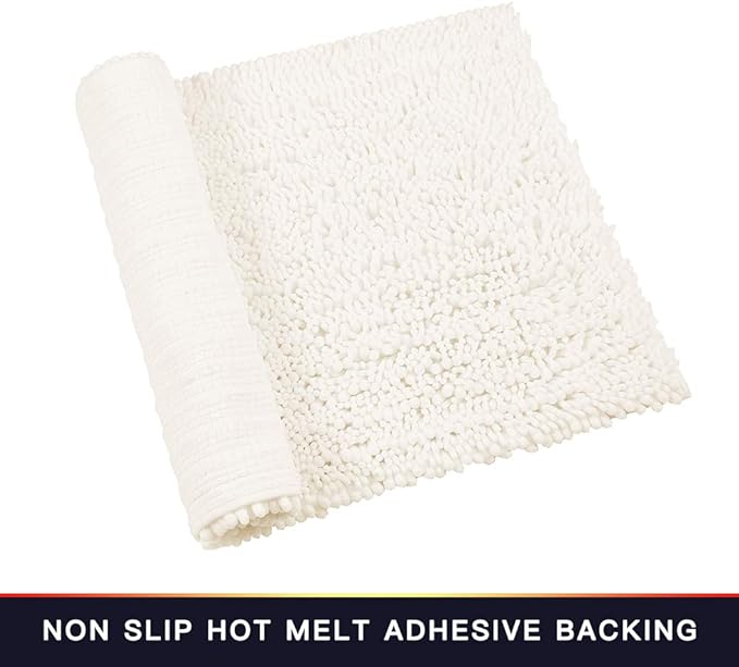Walensee Bathroom Rug Non Slip Bath Mat (44x24 Inch Ivory) Water Absorbent Super Soft Shaggy Chenille Machine Washable Dry Extra Thick Perfect Absorbant Best Large Plush Carpet for Shower Floor